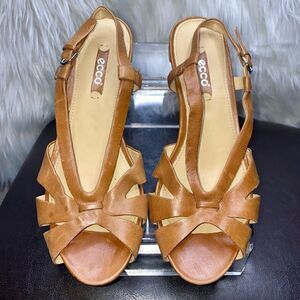 ECCO Womens Slingback Sandals Brown Leather Heel Buckle 6-6.5/37EU